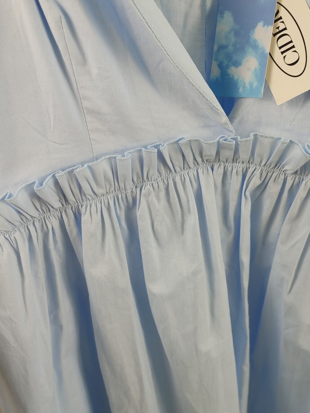 Cider Light Blue Puff Sleeve Babydoll Mini Dress NWT Women's Large - Picture 7 of 14